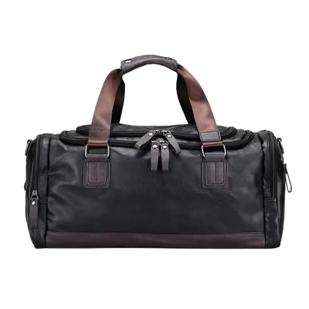 Sac de voyage en cuir vintage OldSmith avec un sac duffel en cuir noir élégant