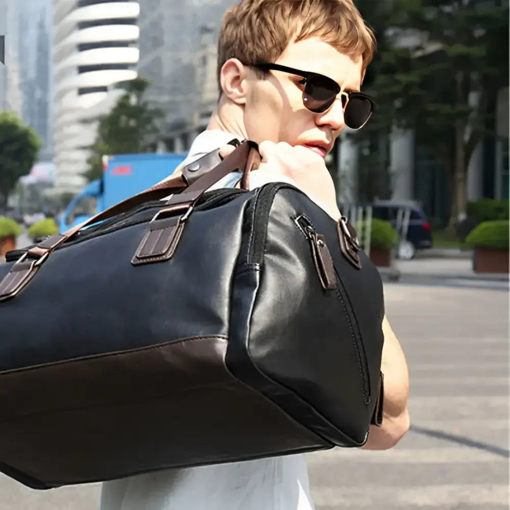 Sac de voyage en cuir vintage OldSmith avec sac en cuir noir et marron