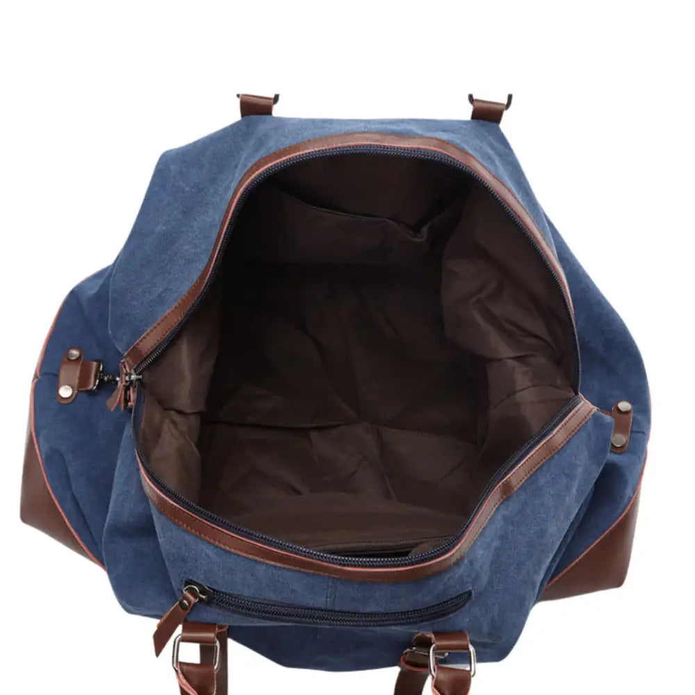 Sac de voyage en tissu Trekon avec grand sac bleu ouvert pour emporter vos affaires