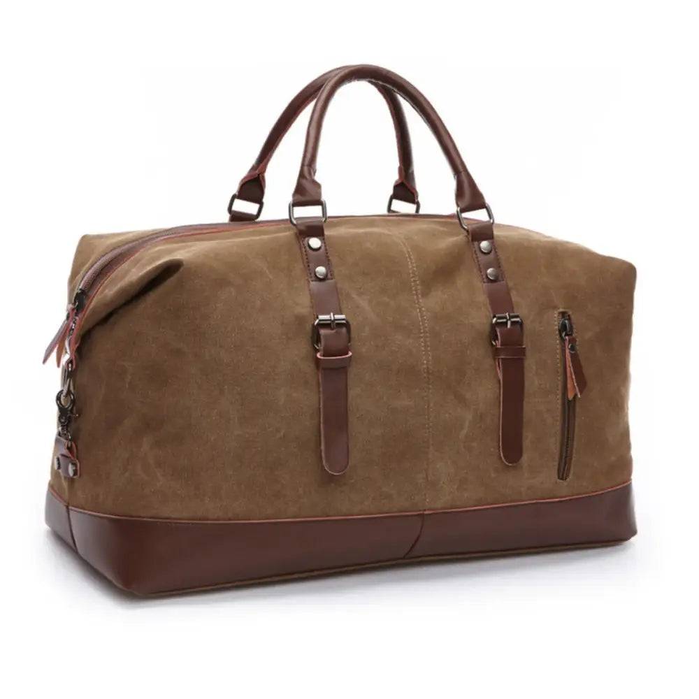 Sac de voyage Trekon en tissu avec poignée en cuir marron et design robuste