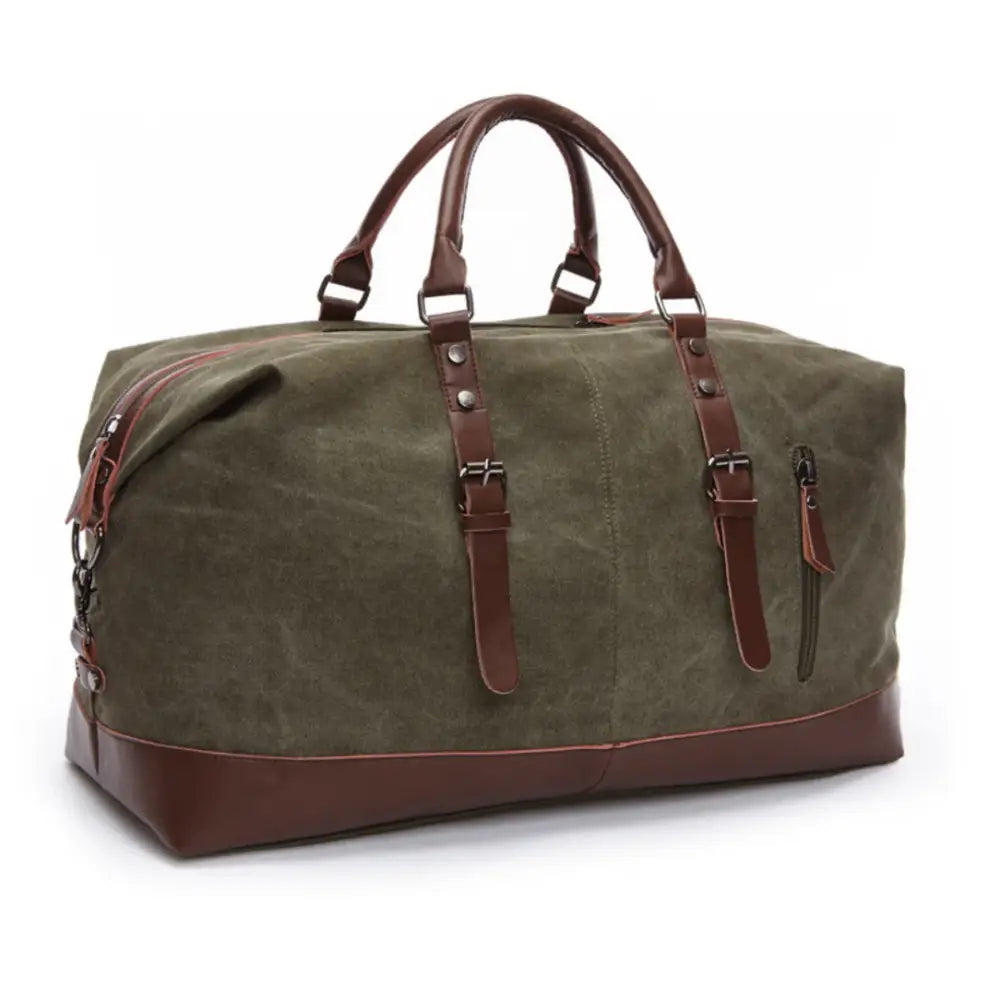 Sac de voyage en tissu Olive vert avec accents en cuir marron Trekon