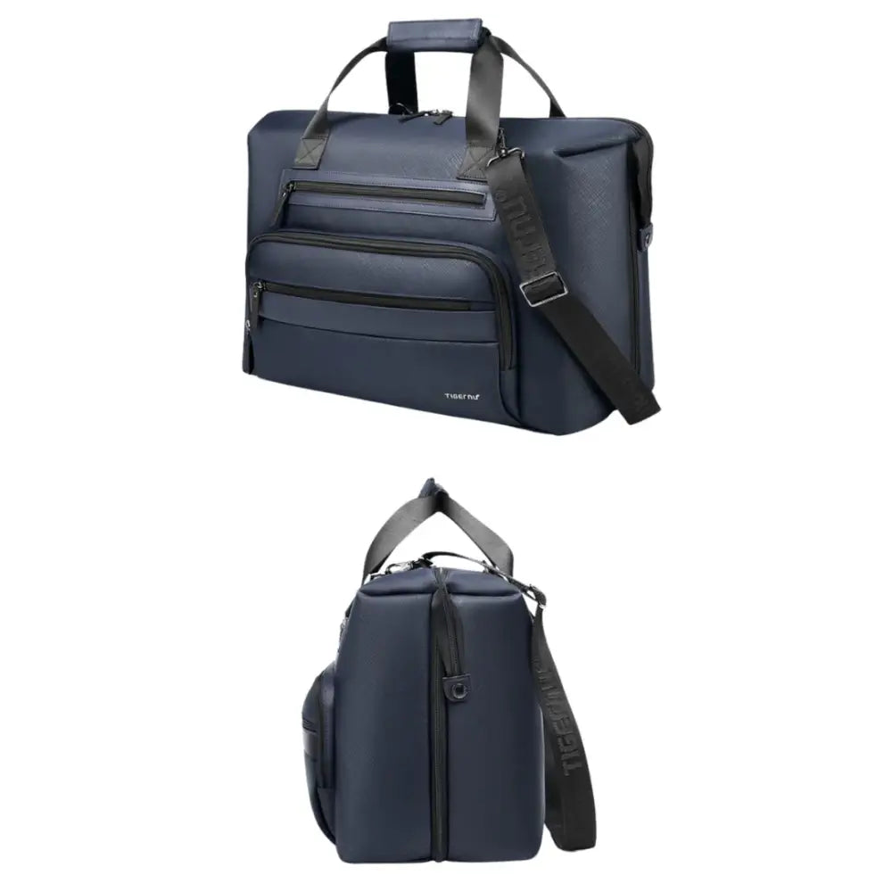 Sac de sport bleu marine avec plusieurs poches.