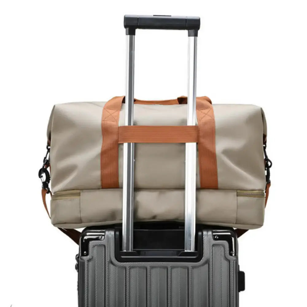 Sac de voyage Beichao beige duffel bag sur valise pour weekend