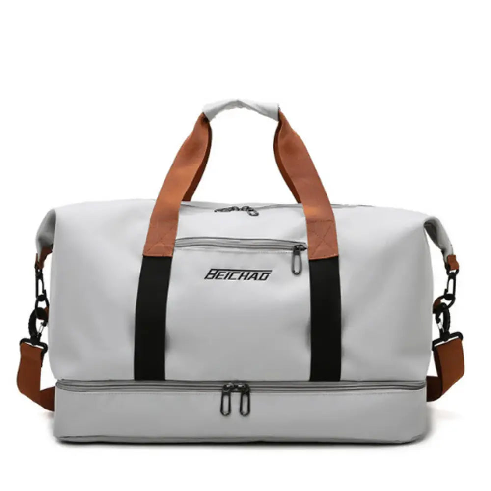 Sac de voyage pour weekend Beichao, sac de voyage gris avec bretelles marron