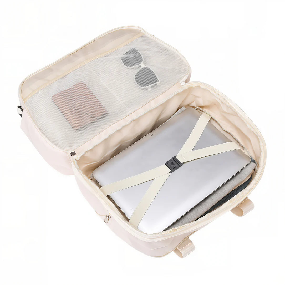 Sac de voyage extensible Mobella en beige, valise souple idéale pour voyager léger