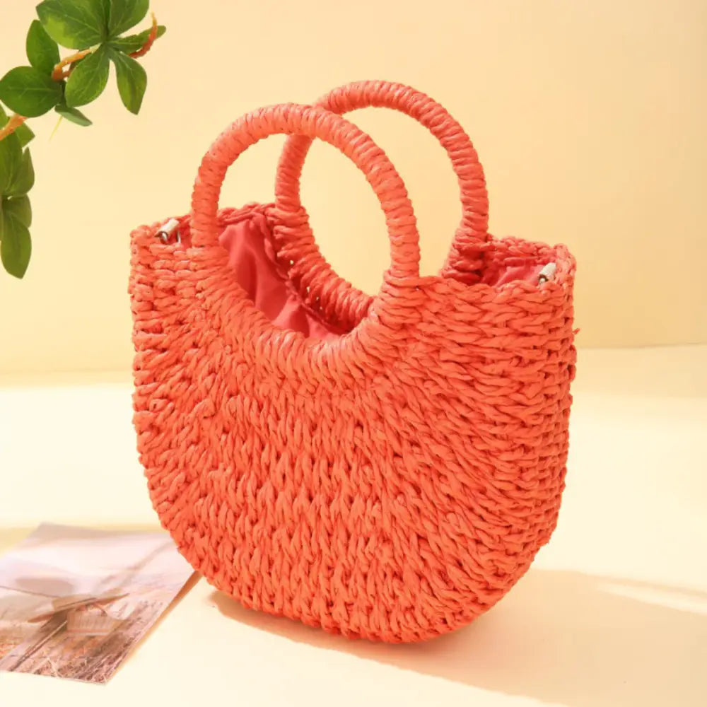 Sac demi lune en paille avec poignée ronde, sac demi lune coloré Amaya
