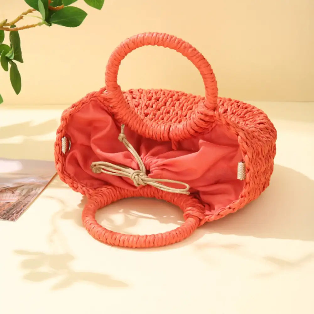 Sac demi lune en paille avec poignée ronde, sac demi lune féminin et élégant