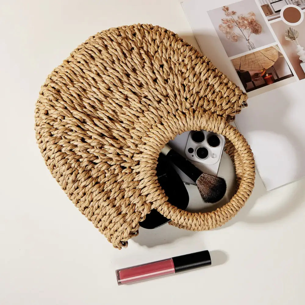 Sac demi lune en paille, sac demi lune élégant pour un look bohème