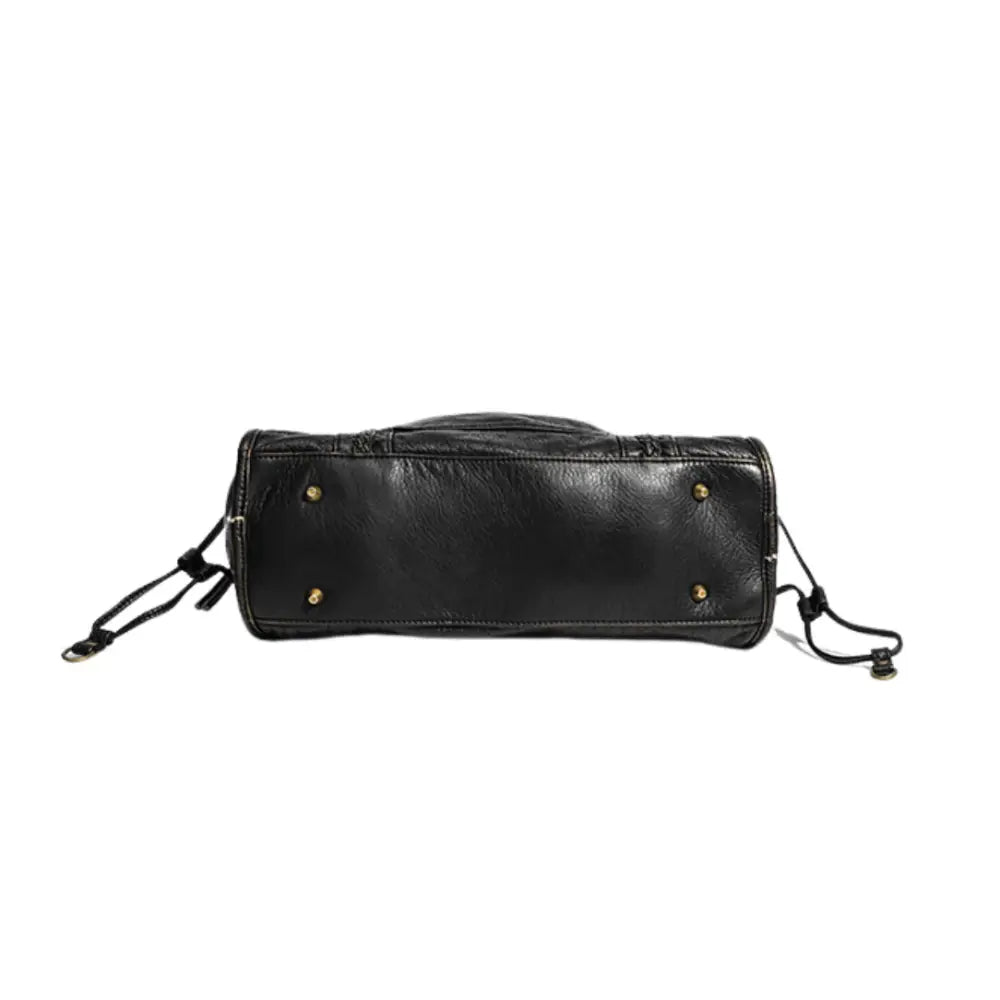Sac en cuir vintage Klassi avec style rétro et sac à cordon en cuir noir