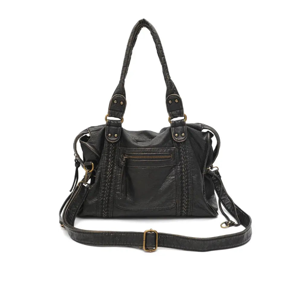 Sac en cuir vintage Klassi avec style rétro, faux cuir noir, sac à main élégant