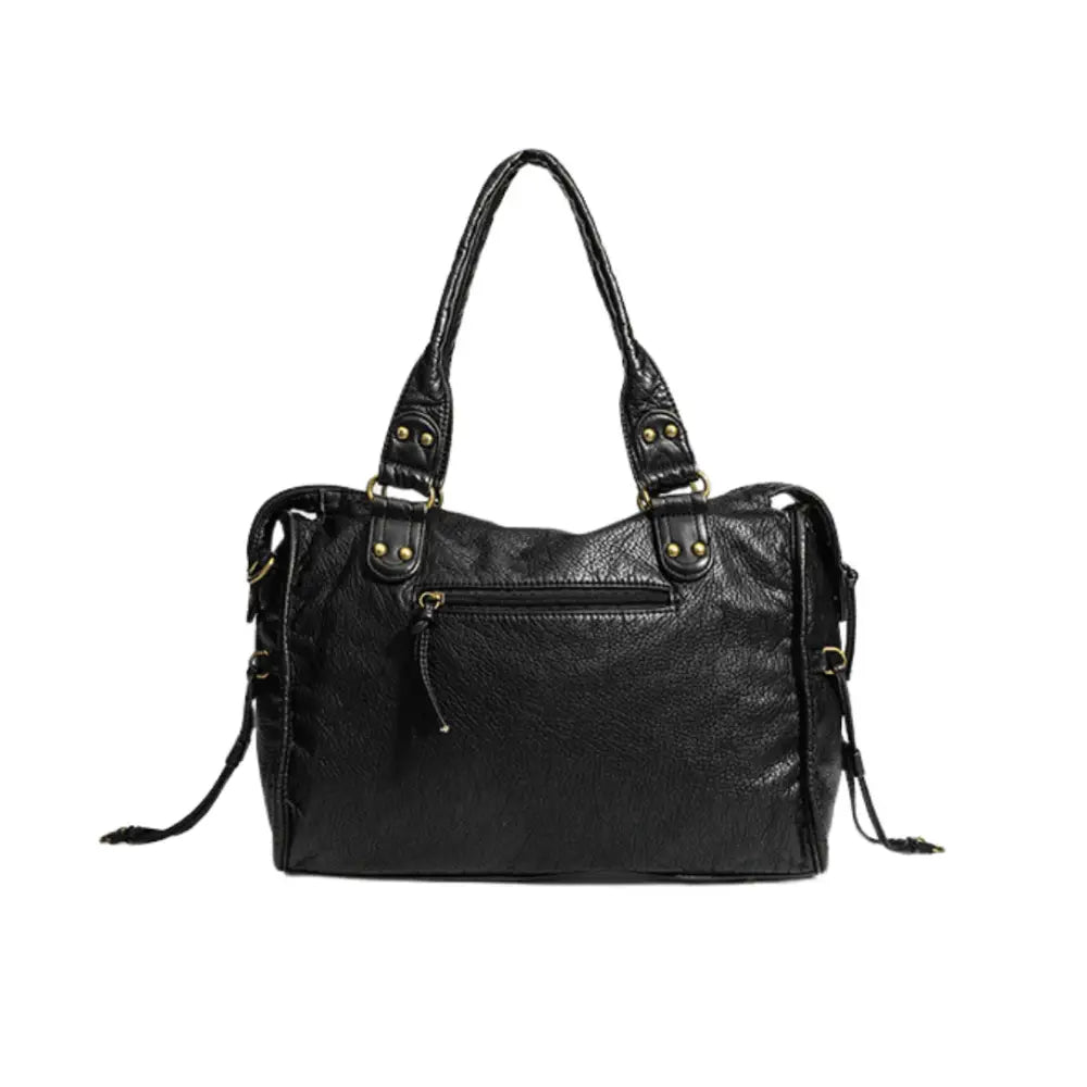 Sac en cuir vintage Klassi avec style rétro et sac à épaules en cuir noir