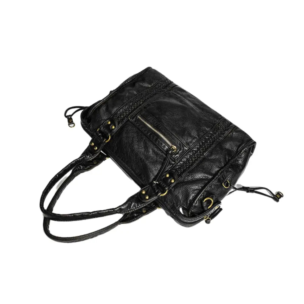 Sac en cuir vintage Klassi avec style rétro, sac épaule en faux cuir noir