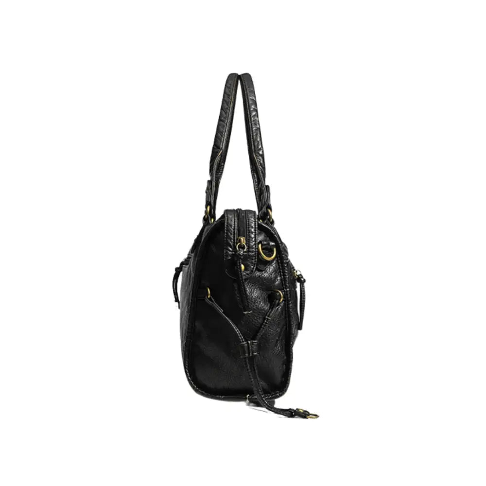 Sac en cuir vintage Klassi avec style rétro et poignées tressées en cuir noir