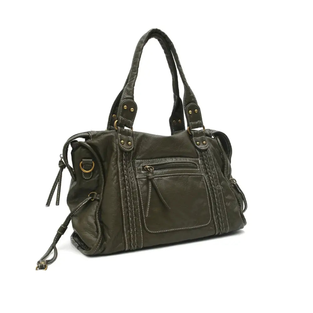 Sac en cuir vintage olive green avec style rétro pour élégance intemporelle
