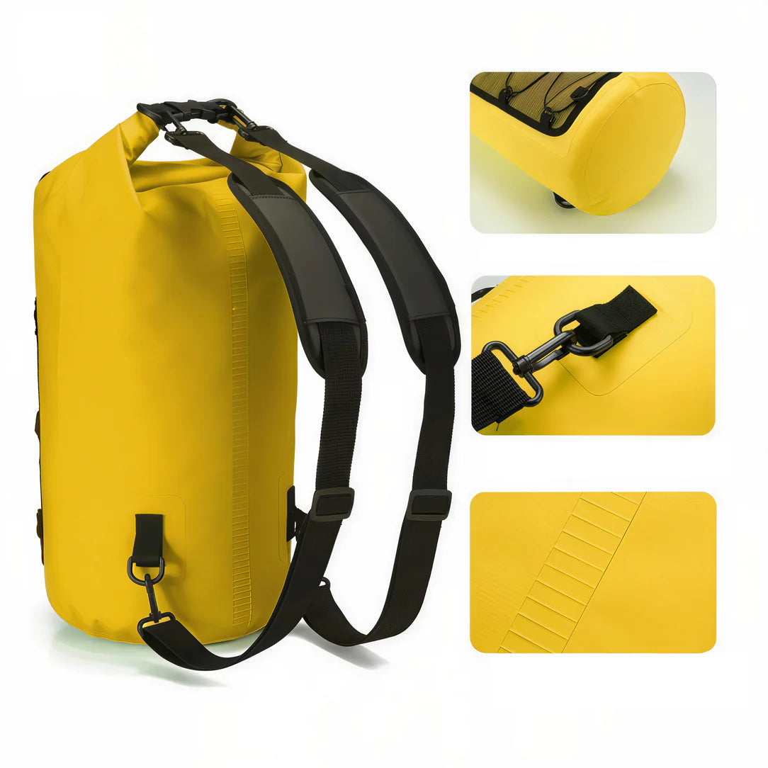 Sac étanche 10-30 L DryPack avec sac à dos jaune étanche et bandoulière noire