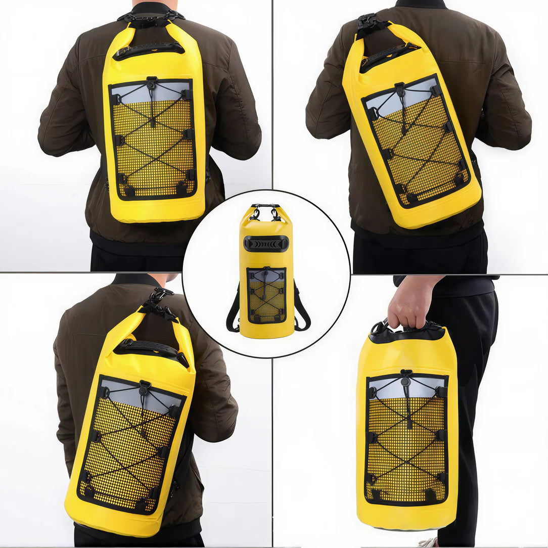 Sac étanche jaune avec pochette en mesh pour un rangement pratique DryPack