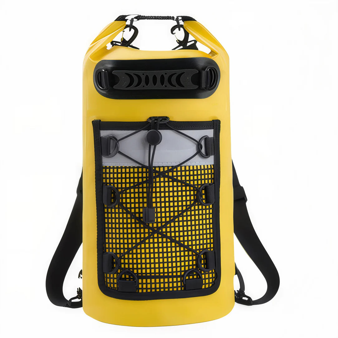 Sac étanche jaune 10-30 L DryPack, idéal pour protéger vos affaires à l’extérieur