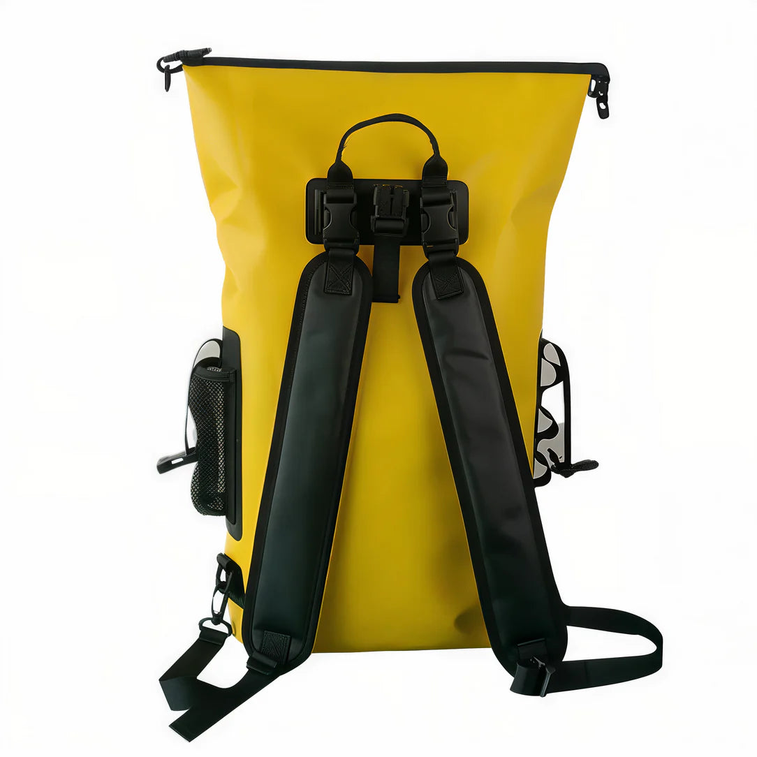 Sac étanche multifonction PVC 500D jaune avec bretelles noires, imperméable et durable