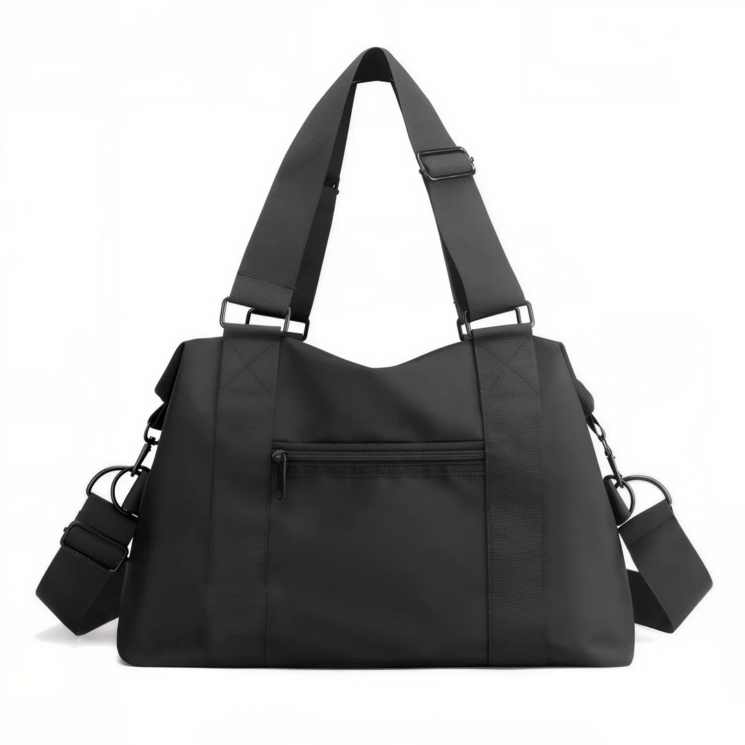 Sac femme nylon Nolka avec anses larges et bandoulière amovible, noir durable