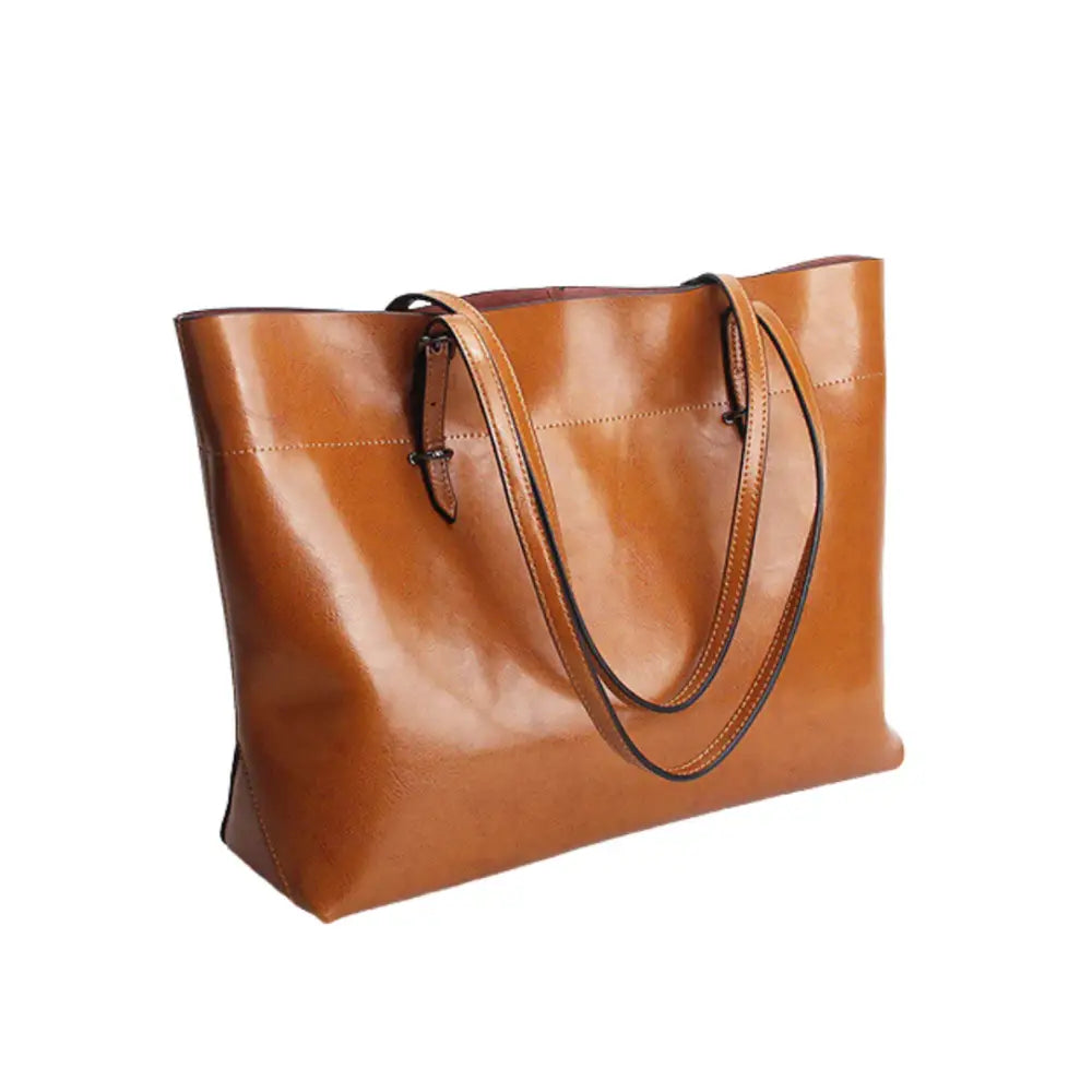 Sac fourre-tout femme cuir brillant en marron pour un style chic et pratique