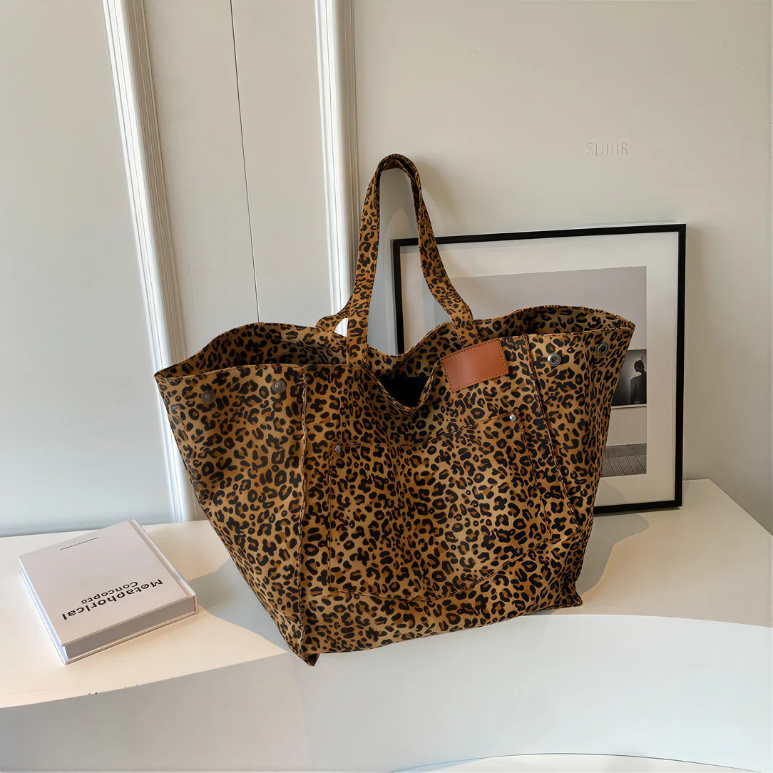 Sac fourre-tout léopard en coton avec motif animalier pour un style tendance