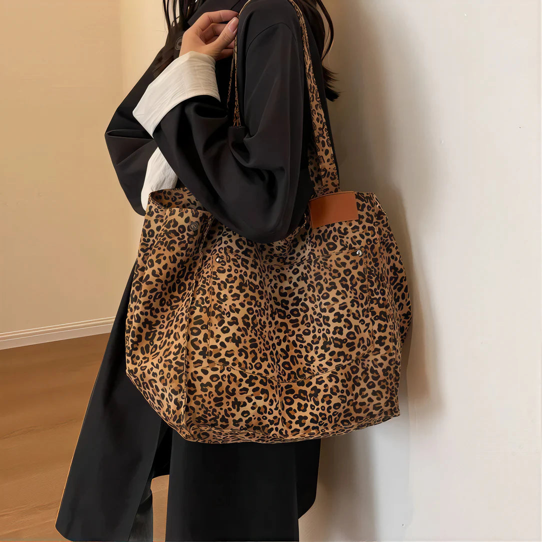 Sac fourre-tout léopard en toile avec imprimé animal, sac à la mode et pratique