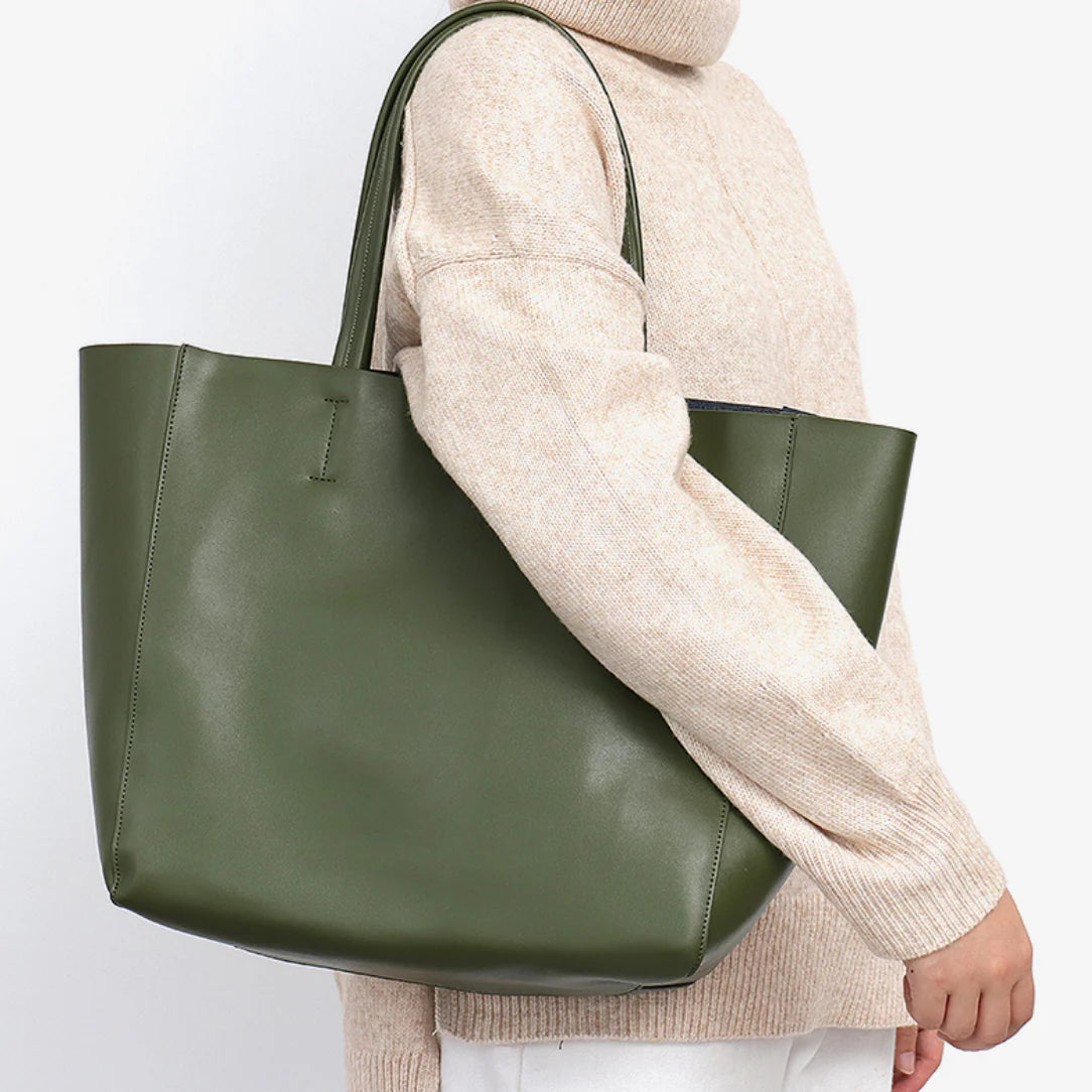 Sac fourre-tout en cuir vert olive, sac fourre souple Avelor élégance