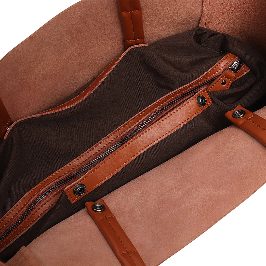 Sac fourre tote souple en cuir brun ouvert pour femme Avelor