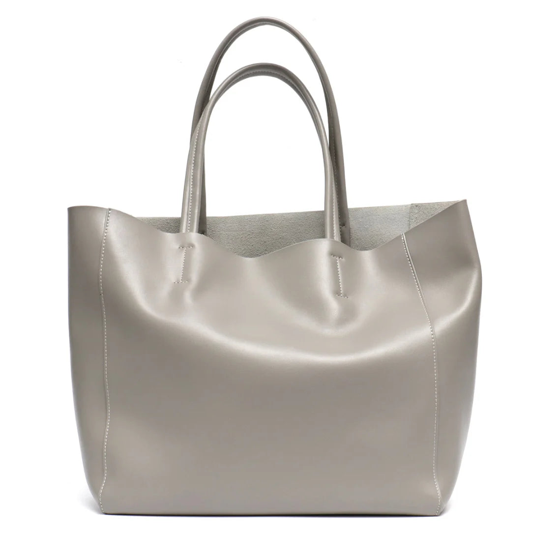 Sac fourre-tout souple en cuir gris Avelor, sac fourre élégante et pratique