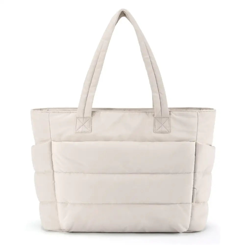 Tote beige rembourrée souple Lily pour sac fourre tout élégant et pratique
