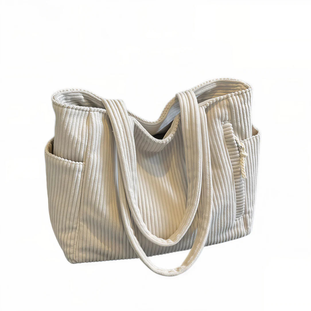 Sac fourre tout velours côtelé Dunevel avec poches, style rétro et élégant
