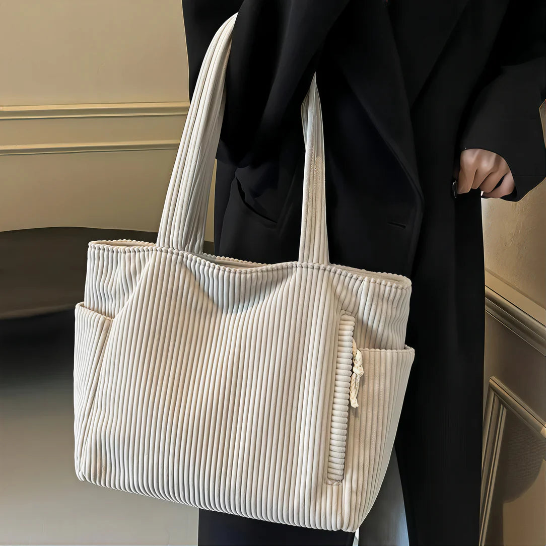Sac fourre tout velours côtelé Dunevel avec poches, style rétro et tendance