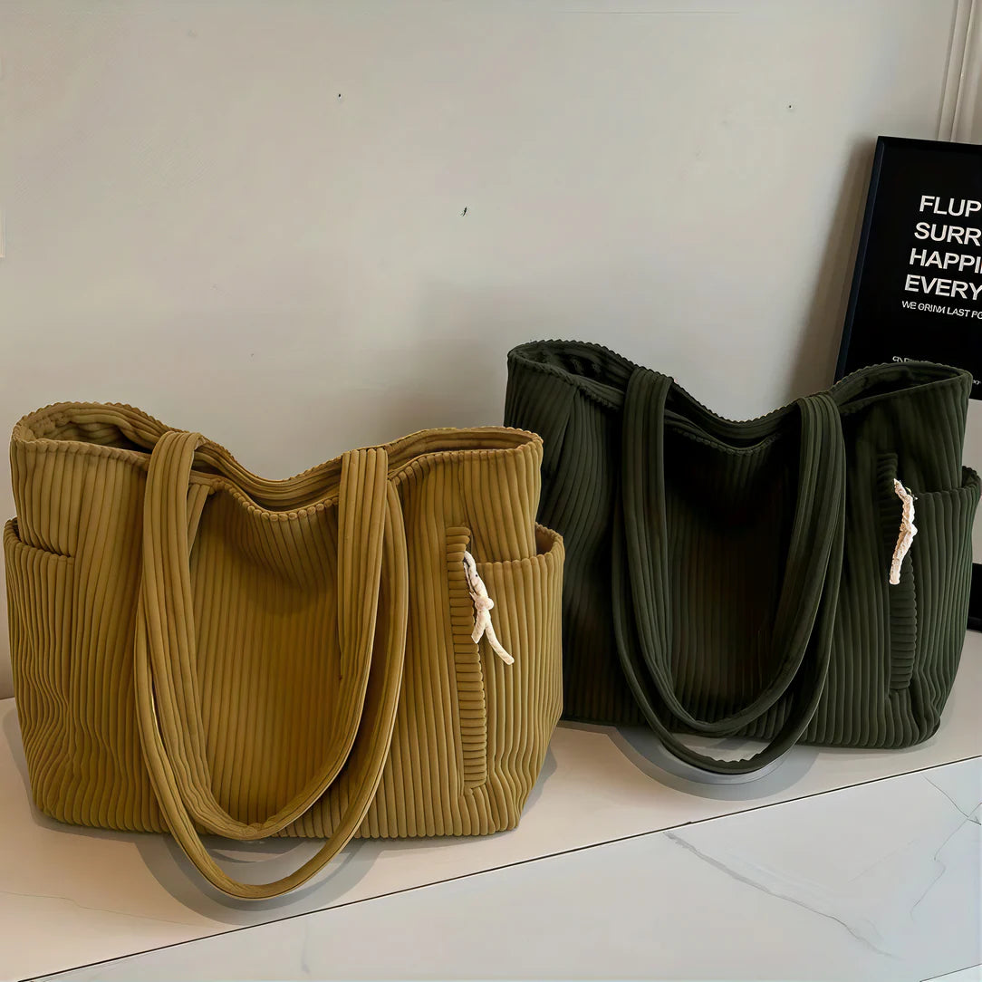 Deux sacs fourre tout en velours côtelé Dunevel au style rétro et tendance