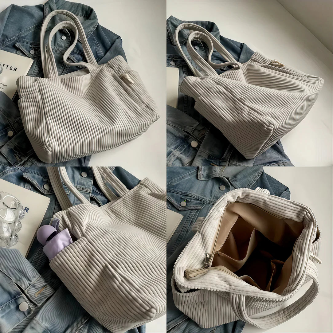 Sac fourre tout velours côtelé Dunevel avec plusieurs vues style rétro
