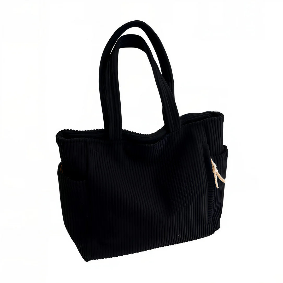 Sac fourre tout velours côtelé Dunevel en style rétro, sac fourre noir élégante