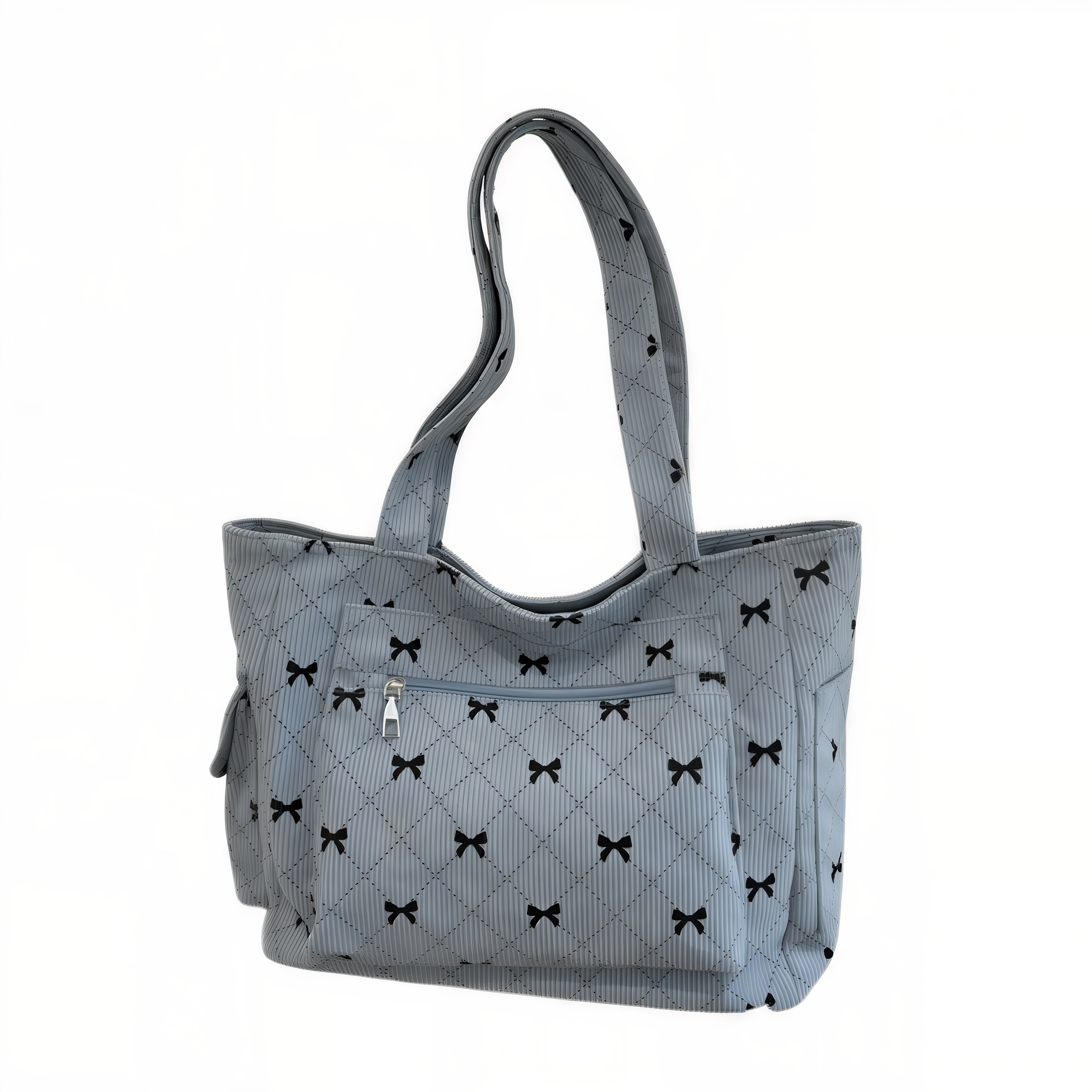 Tote gris en velours côtelé avec motif nœud papillon pour Sac motif nœud papillon Beline