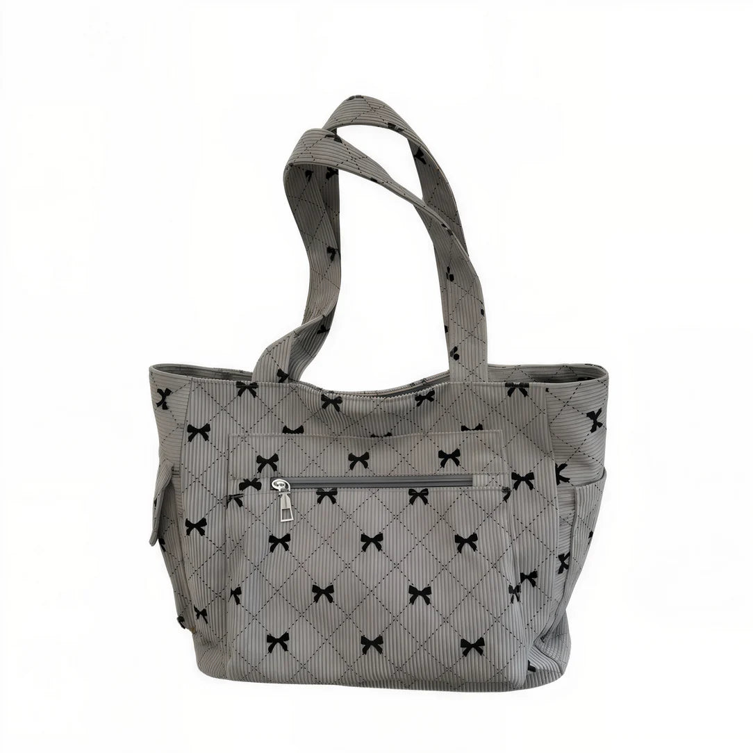 Sac motif nœud papillon en velours côtelé gris avec motif de nœuds papillon