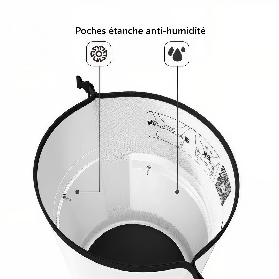 Panier à linge blanc et noir Copozz 15L, idéal pour sports nautiques et piscine