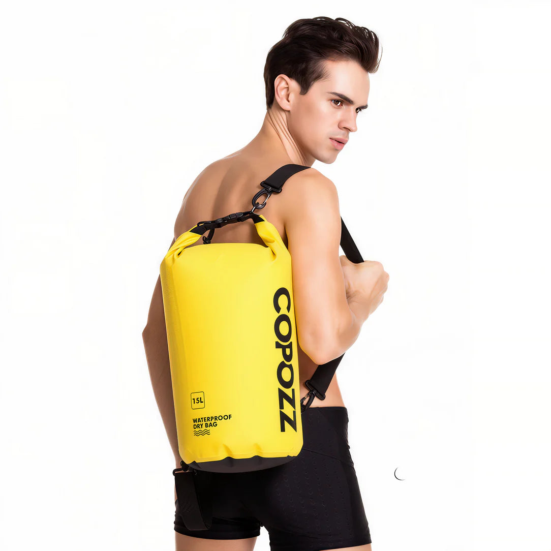 Sac piscine étanche Copozz 15L jaune pour sports nautiques et activités aquatiques