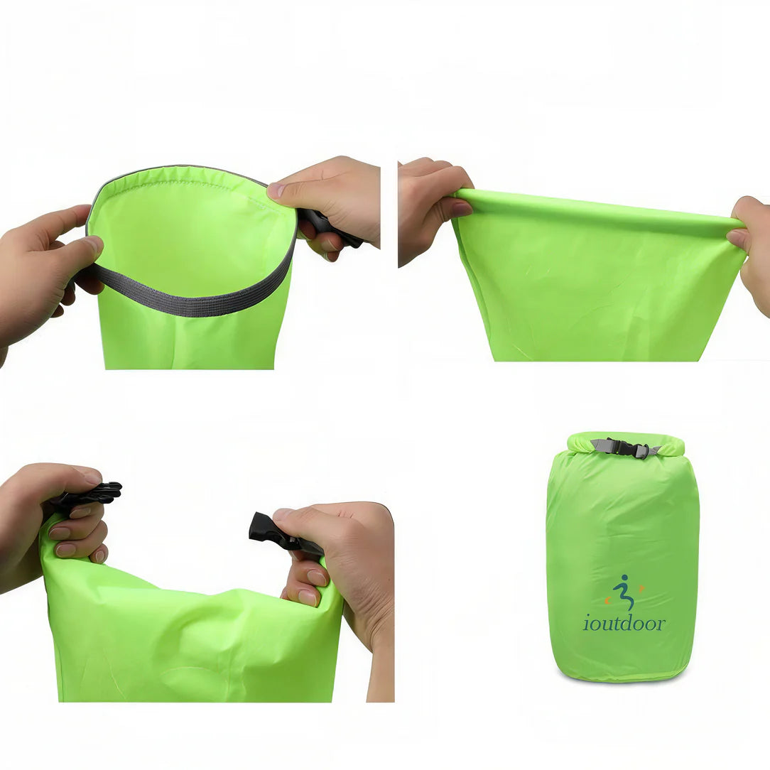 Sac waterproof 10 à 70L outdoor pack en vert lime imperméable pour aventure