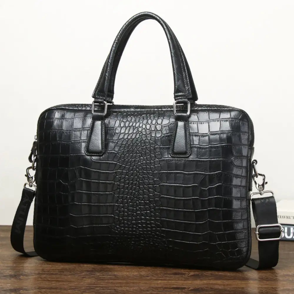 Sacoche ordinateur croco en cuir noir pour ordinateur portable élégante Drayno