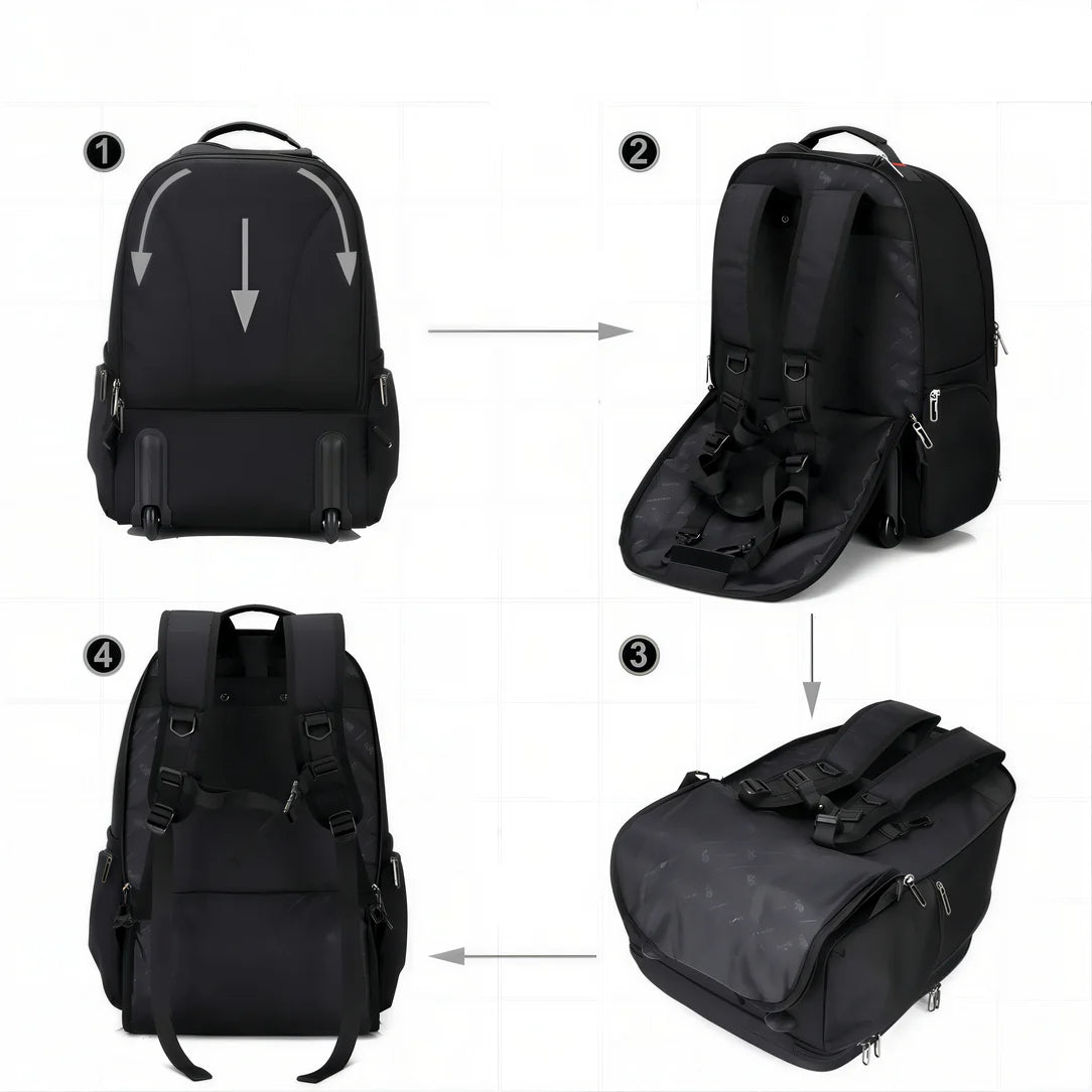 Sac à dos à roulettes noir en transformation, Valise sac à dos roulettes Traxion