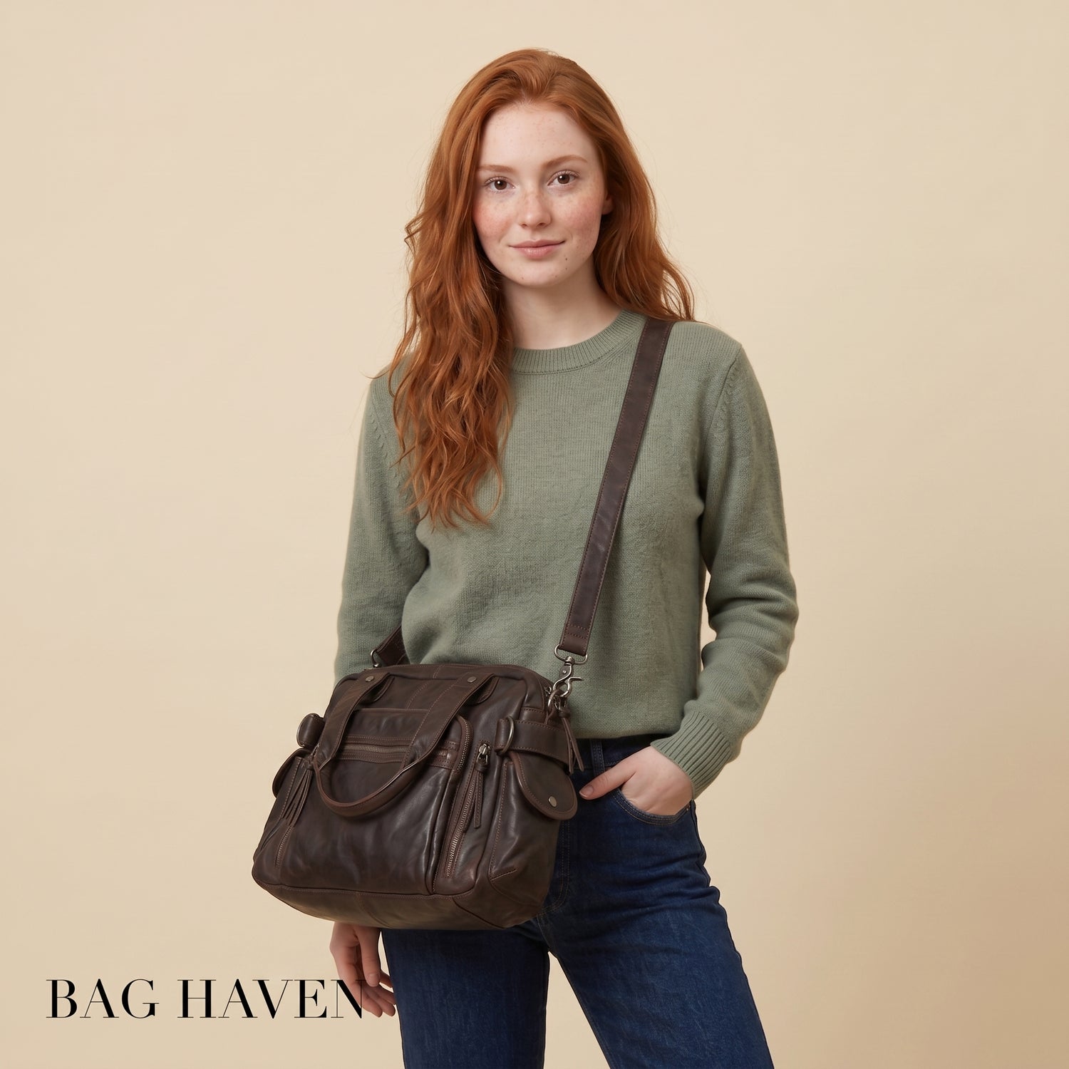 Grand sac de cours à bandoulière multipoches - Léna
