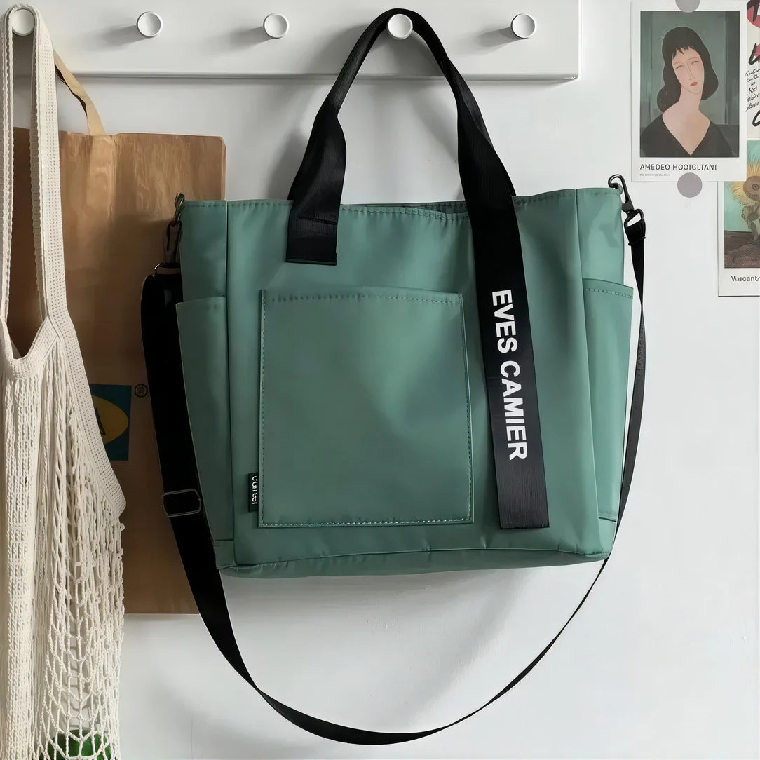 Sac fourre tout femme vert avec bandes noires, Cabas sac Le Camier