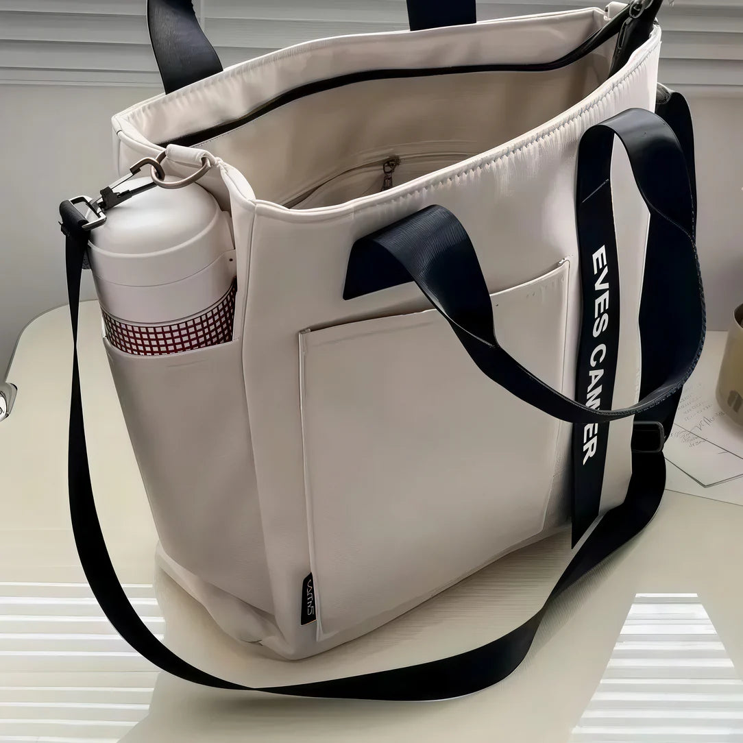 Sac fourre-tout blanc avec bandoulière noire pour femme Le Camier