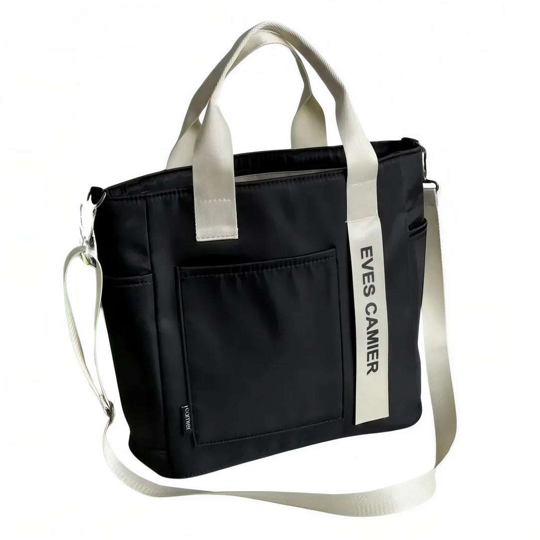 Sac fourre-tout femme noir avec bandoulière blanche de Le Camier