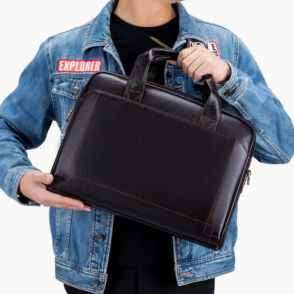 Sac à bandoulière cuir premium Ovyn avec un porte-documents en cuir marron