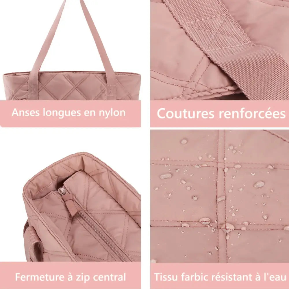 Grand sac à main cours Lecta, sac à main rose matelassé pour femme
