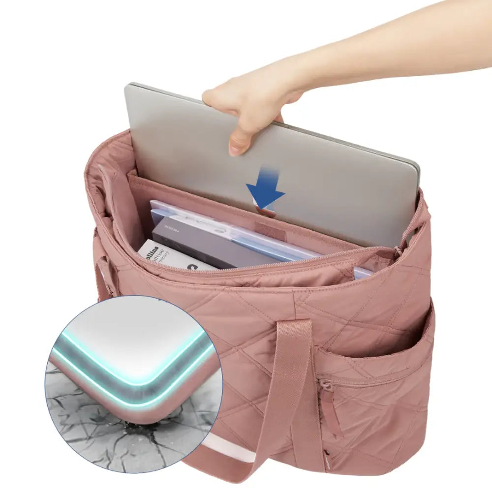 Grand sac à main cours Lecta en toile rose avec quilting, parfait pour sac à main