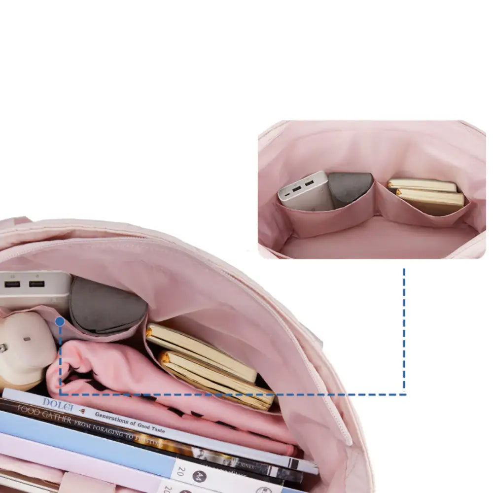 Grand sac à main cours Lecta en rose avec poches intérieures ouverte pour femme